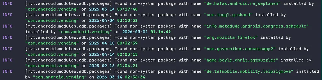 A screenshot of mvt-android check-adb
