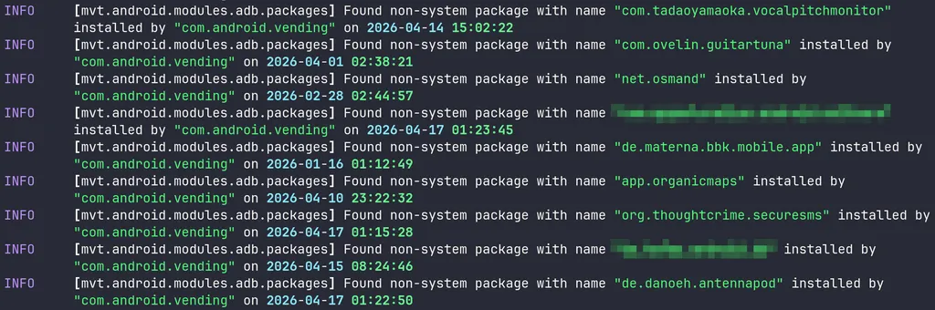 A screenshot of mvt-android check-adb