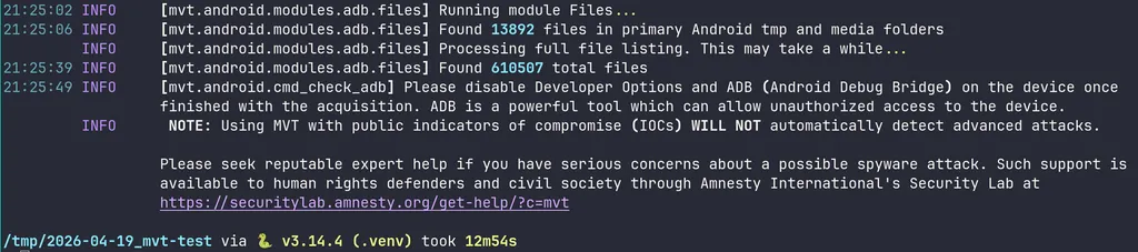 A screenshot of mvt-android check-adb